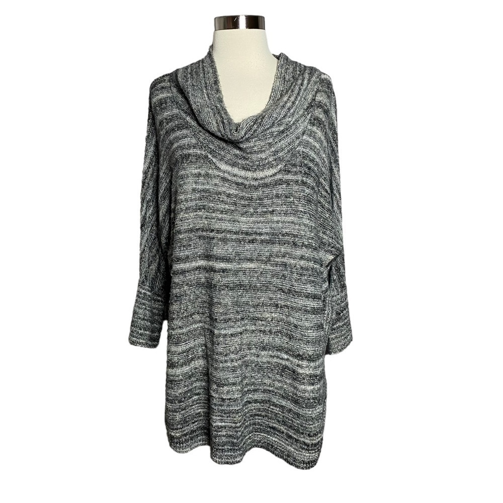 Anthropologie Field Flower Cowl Neck Tunic Sweater Gray Marled Knit M